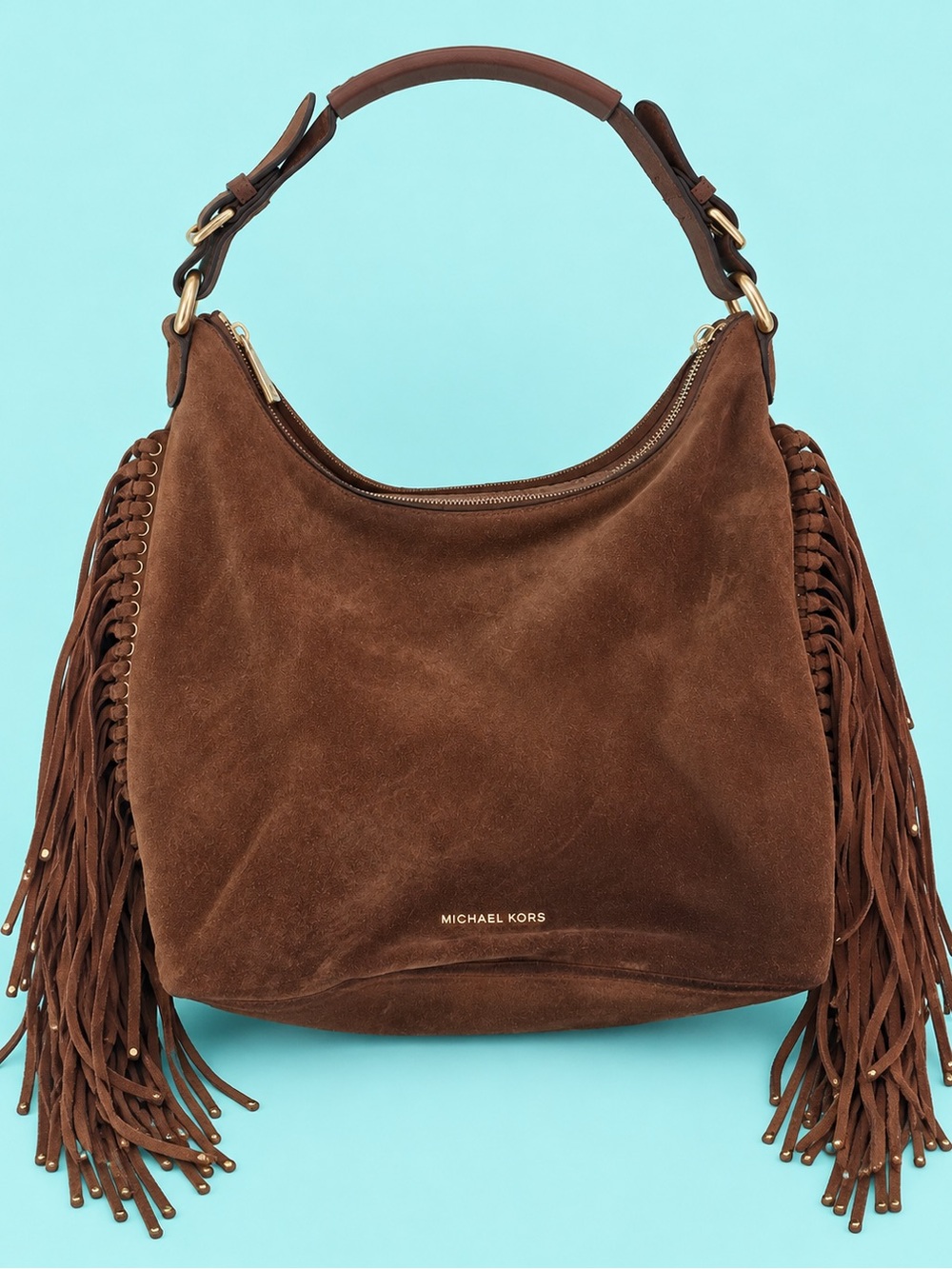Michael Kors Billy Medium Suede Messenger Bag Brown Fringe - Picture 2 of 8
